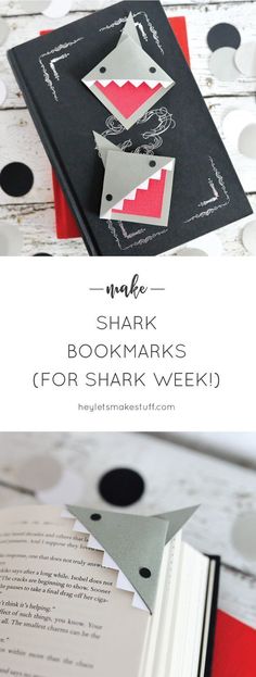 the shark bookmarks for shark week are made from construction paper and cut out to look like an origami shark