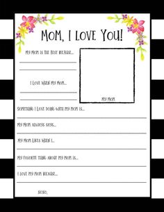 a mother's day card with flowers on the front and bottom, which reads mom i love you