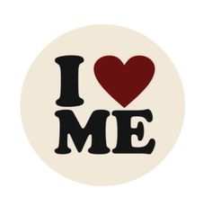 i love me sticker in black and white with a red heart on the bottom