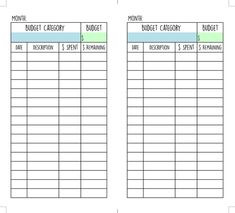 the printable budget sheet is shown in two different colors