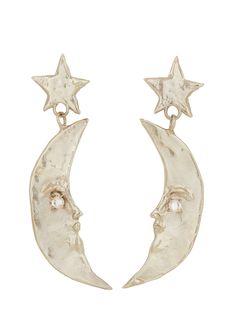 Moon Earrings in White Bronze – Mondo Mondo Dope Jewelry, Moon And Star, Moonstone Earrings, Funky Jewelry, Winter Trends, Moon Jewelry, Moon And Stars, Moon Earrings, Dream Jewelry