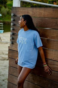 Summer all year round here with our Beach Club Summer embroidered tee. This beautiful chambray blue dyed 100% US Ring Spun Cotton Tee features a yellow shell embroidery design in the center chest. Details: 100% US Ring Spun Cotton Sizes S-4XL. Oversized Fit. Shirt color may vary in different lightings Garment dyed for that lived in feel and almost no shrinkage at home. Topstitched, classic width, rib collar Made With Respect Proud member of the U.S. Cotton Trust Protocol Production & Shipping: P Washed Short Sleeve Tops For Beach, Washed Short Sleeve Tops For The Beach, Embroidered Light Wash Tops For Summer, Washed Blue Cotton Beach Tops, Light Blue Crew Neck T-shirt For Beach, Summer Purple Crew Neck T-shirt, Lavender Crew Neck T-shirt For Summer, Beach-style Short Sleeve Washed Tops, Embroidered Short Sleeve T-shirt For Beach