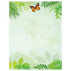 a green leafy background with two butterflies flying over the top and below it is an empty space for text