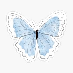 a blue butterfly sticker with watercolor paint on it's wings and black tips