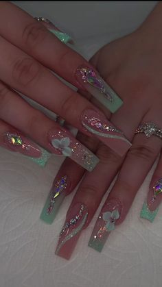 Graduation Nail Set, Senior Nails Ideas, Sweet 16 Nail Ideas, Birthday Nail Set Ideas, Prom Nail Ideas, Bright Acrylic Nails, Quince Nails, Quinceanera Nails, Spring Acrylic Nails