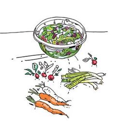 an image of vegetables being tossed into a bowl