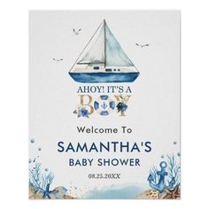 a baby shower sign with a sailboat on it