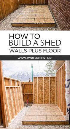 an outdoor shed with the words how to build a shed walls plus floor on it