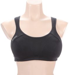 Wireless sports bra revolutionizes your workout routine with its extreme bounce control. Perfect for running, horseback riding, and tennis. Wireless cups have powermesh lining and angled seams to shape and support the breasts. Outer and inner side support slings lift and surround breasts at sides and bottom, as well as centering them in cups to help reduce bounce. Seamed sides and back are sheer mesh with covered elastic along the top. Elastic underband provides additional support to the bust. M Contoured Sports Bra With Built-in Padding For Gym, Padded Racerback Sports Bra For Gym, Breathable Functional Sports Bra For Running, Padded Racerback Sports Bra For Training, Functional Sports Bra With Built-in Padding For Running, Padded Racerback Sports Activewear, Functional Padded Racerback Sports Bra, Padded Sports Bra With Medium Support For Gym, Compression Padded Sports Bra For Training