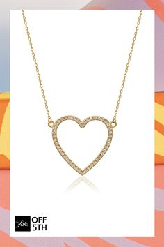 Stunning Heart Pendant Necklace With 14k Yellow Gold Vermeil And Micropavé With Cubic Zirconia Stones. Micro Pavé Cubic Zirconia 14k Gold Vermeil Spring Ring Imported Size Length, About 14-17.5" Charm Pendant Drop, About 1" Click Here For A Guide To Jewelry & Watches. Center Core - W Jewelry > Saks Off 5th > Barneys Warehouse. Gabi Rielle. Heart Shaped Gold Sterling Silver Diamond Necklace, Gold Open Heart Cubic Zirconia Necklace, Gold Cubic Zirconia Open Heart Necklace, Gold Heart-shaped Diamond Necklace For Weddings, Gold Heart-shaped Diamond Necklace, Gold Heart Pendant Diamond Necklace For Valentine's Day, Gold Diamond Necklace For Wedding On Valentine's Day, Open Heart, Fashion Jewelry Necklaces