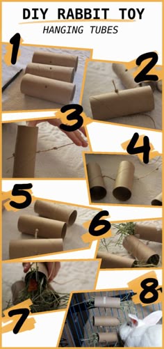 the instructions for how to make a rabbit toy with toilet paper rolls and carrots