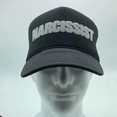 playboi carti narcissist inspired trucker hat printed on a vintage fit trucker snapback cap you will receive: 1 black trucker cap (features glow in the dark puff print) made in lot c. visit us for more music, movies and pop culture "parking lot style" custom merch! please inquire beforehand to ensure availability. all orders take 1-2 business days to process and ship. all sales are final. no refunds or exchanges. Novelty Snapback Hat With Letter Print For Streetwear, Novelty Letter Print Snapback Hat For Streetwear, Hip Hop Trucker Hat With Letter Print, Novelty Baseball Cap For Streetwear, Novelty Snapback Trucker Hat For Streetwear, Novelty Snapback Hat For Streetwear, Novelty Adjustable Baseball Cap For Streetwear, Adjustable Novelty Baseball Cap For Streetwear, Black Snapback Hat With Letter Print