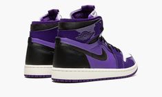 The Women’s Air Jordan 1 High Zoom CMFT “Purple Patent” is a women’s-exclusive colorway of the Jordan 1 that features even more cushioning and other design modifications.  The Jordan 1 Zoom Comfort is an evolution of the vintage basketball shoe that incorporates performance components into the venerable shoe’s design.  Armed with even more padding around the ankle collar, the shoe also combines different materials and colors for a fresh new vibe.  On the “Purple Patent,” the upper appears in Cou Womens Air Jordan 1, Womens Air Jordan, Wmns Air Jordan 1, Vapour Max Nike, Nike Sacai, All Nike Shoes, Womens Air Jordans, Patent Shoes, Air Jordan 1 High