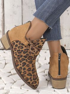 Buy Inexpensive Chelsea Boots at Zolucky online store, SPU: 294OCO6K6660, Color: Yellow Brown Brown, Theme:Autumn, Lining Material:Pu. Leopard Ankle Boots, Leopard Print Shoes, Low Heel Boots, Shoes Boots Ankle, Point Shoes, Vintage Suede, Plus Size Vintage, Pointed Heels, Blue Heels