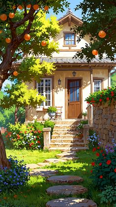 A calming and aesthetic image filled with peaceful tones and smooth textures, inviting the viewer to relax and unwind. Dreamscape Architecture, Anime House, Garden Paradise, Floral Wallpapers, Positive Wallpapers, Architectural Art, Peaceful Home, Dreamy Art, Anime Scenery Wallpaper