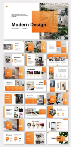 an orange and white presentation slider with the title'modern design'on it