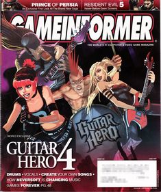 an image of a magazine cover with two women playing guitars and one man holding a guitar