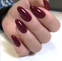 Wine Red Acrylic Nails Almond, Red Nails Ideas Aesthetic, Round Dark Nails, Dark Red Oval Acrylic Nails, Dark Red Nails Almond Shape, Red Nails 2022, Wine Acrylic Nails, Dark Red Oval Nails, Dark Wine Nails