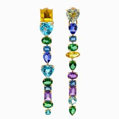 Get ready to turn heads with our stunning, one-of-a-kind Multi-Shape Gemstone Dangle Earrings! These large statement earrings are designed to make a bold impact, featuring an array of exquisite gemstones in various shapes and sizes, all beautifully set in luxurious 18K gold. Weighing 7.560 grams, these earrings are a true testament to elegance and glamour.Each earring showcases a vibrant collection of yellow beryl, blue topaz, amethyst, green topaz, green amethyst, and tanzanite, creating a mesm Green Topaz, Large Statement Earrings, Dance With You, Green Amethyst, Unique Earrings, Everyday Look, Blue Topaz, Statement Earrings, Cookie Recipes