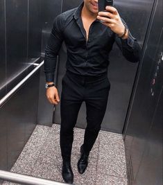 Black Shirt Outfit Men, Black Shirt Outfits, Black Dress Pants Men, Black Outfit Men, Black Suit Men, Shirt Outfit Men