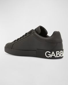 Dolce&Gabbana iconic  "Portofino" low-top sneakers in calfskin Nappa leather. Contrasting DG logo print on the side and the rear spoiler with a micro-injected rubberized logo. Flat heel Round toe Lace-up vamp Logo patch at tongue Padded collar Contrast panel at backstay Casual wear; great for outdoor activities Rubber outsole Made in Italy Stefano Gabbana, Dolce And Gabbana Man, Low Top, Nappa Leather, Patch Logo, Top Sneakers, Calf Skin, Neiman Marcus, Casual Wear