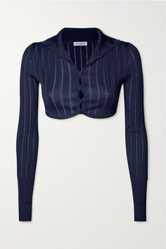 Alaïa's cardigan is modeled on cropped bolero styles from the early '00s. It's made from stretchy ribbed-knit and has glossy buttons that go all the way up the collar. Wear yours as a set with the coordinating skirt from the 'Archetypes' collection. Fashion Collection Inspiration, Harry Styles Cute, Expensive Clothes, Rib Knit Cardigan, Big Girl Fashion, All The Way Up, Knitwear Cardigan, Cropped Cardigan, Outfit Set