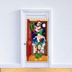 an open door with a cartoon character on it