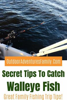 a fishing rod on the back of a boat with text overlay reading secret tips to catch walleye fish great family fishing trip tips