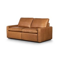 a brown leather couch on a white background