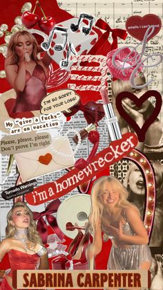 the collage is made up of many different images and words, including hearts, letters,