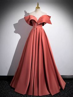 A-Line Off Shoulder Satin Watermelon Red Long Prom Dress, Watermelon Long Formal Dress Long Formal Dress, Orange Satin, Watermelon Red, Prom Dresses For Sale, Evening Dresses Cocktail, Satin Color