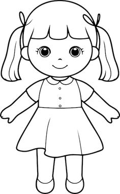 Free Kids Coloring Pages, Doll Drawing, Simple Hand Embroidery Patterns, Cat Coloring Book, Easy Drawings For Kids, Baby Drawing, Printable Coloring Book, Cartoon Coloring Pages, Cute Cartoon Drawings