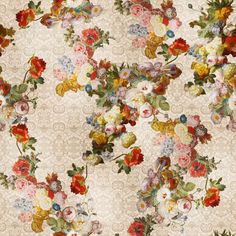 an old fashioned wallpaper with flowers on it