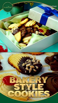 a box filled with lots of cookies on top of a table