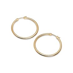 Commit to eco-friendly jewelry with these classic 40mm gold hoop earrings ready to take you effortlessly from day to night. Our sustainable gold earrings are crafted in NYC with 18kt Certified Fairmined Ecological Gold. Classic Jewelry With Gold Clasp For Everyday Luxury, Luxury Yellow Gold Hoop Earrings For Formal Events, Luxury Yellow Gold Hoop Earrings For Formal Occasions, Luxury Gold Jewelry With Timeless Design, Luxury Yellow Gold Hoop Earrings With Shiny Finish, Gold Round Jewelry With Timeless Design, Gold Jewelry With Timeless Design, Gold Jewelry With Timeless Round Design, Luxury Gold-tone Hoop Earrings With Polished Finish