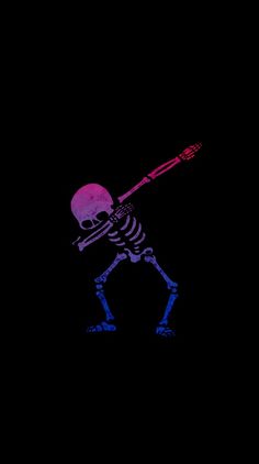 a skeleton holding a baseball bat in the dark