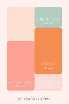 the pastel pink color scheme is shown in three different shades, including peach and green