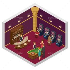 people are playing video games at the casino - miscellaneous objects illustrations on separate layers, color and size can be changed in one clicker