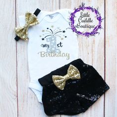 New Year's First Birthday Shorts Outfit, New Year's Baby 1st birthday, New year's birthday ideas, New year party, Baby first birthday ideas, New Years baby outfit, New year's Eve toddler outfit, 1st birthday new year, Holiday photo shoot ideas New Years Eve Toddler, Outfit New Year, Baby Tutu Outfits, Outfit Holiday, Holiday Photoshoot, Bodysuit Designs, New Year's Eve Party, Tutu Outfits, Baby 1st Birthday