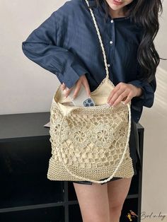 Bird in Bag - Straw Tote Bag Cream Crochet Shoulder Bag For Shopping, Cream Shoulder Crochet Bag For Shopping, Beige Crochet Shoulder Bag For Shopping, Satchel Gift Bags, Beige Rectangular Gift Bag, Chic Gift Shoulder Bag, Gift Bag Satchel, Beige Handheld Crochet Bag For Shopping, Shopping Crochet Crossbody Bag With Removable Pouch