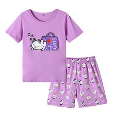 PRICES MAY VARY. Material: Made of 95% Polyester, 5% Elastane. Soft and comfy. For child's safety, the kids pajamas set should fit snugly. Recommend one or two size up. Pattern: Lovely pajama set for big girls with a cartoon cat printed. Leisure shorts with elastic waistband, cozy loungewear for girls having a good night sleep or enjoying relaxing time at home. Suggest that hand washing, or wash in low temperature. Cute Teenage Girl Rooms, Cute Cat Pattern, Girls Pajama, Pajama Pattern, Toddler Wearing, Relaxing Time, Comfortable Pajamas, Shorts Cotton, Girls Sleepwear