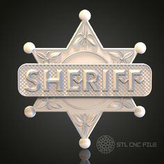 a sheriff badge with the word sheriff in silver on a black background 3d rendering