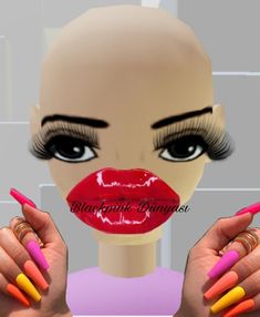 a female mannequin head with bright colored nails holding up her hands to the camera