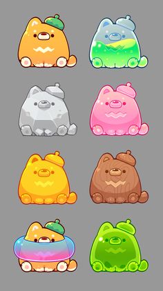 some cartoon animals that are all different colors