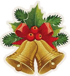 two bells with holly leaves and red bows