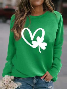 JFN Crew Neck St. Patrick's Day Shamrock HeartDaily Sweatshirt | justfashionnow St. Patrick’s Day, Fashion Now, Sweatshirt Women, Loose Fitting Tops, Heart Shirt, Saint Patrick, Women Hoodies Sweatshirts, Shirt Sleeves, Print Tops