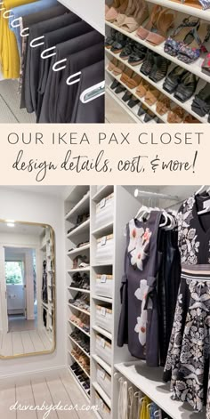 an organized closet with clothes and shoes