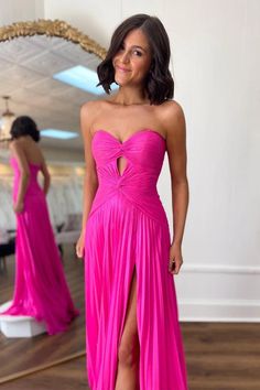 Ballkleid mit herzförmigem Ausschnitt und hohem Schlitz A Line Prom Dress, Sweetheart Prom Dress, Prom Dresses For Sale, Pink Prom, A Line Prom Dresses, Chiffon Prom Dress, Short Wedding Dress, Elegant Wedding Dress, Formal Dresses Prom