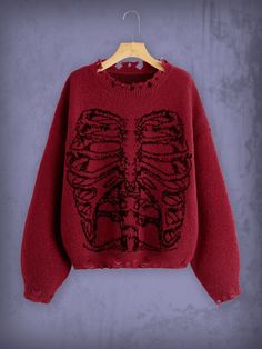 Goth Skeleton, Loose Pullover Sweater, Animal Print Fashion, Round Neck Sweater, Women Sweaters, Loose Pullover