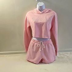 2-Pc Pink Fashion Nova Jogger Short Set. Has "Spolied" On Front Of Hoodie And Back Of Shorts. Stretchy Waist. 59% Polyester, 41% Cotton. Hand Wash. Xs. Never Worn. Sporty Long Sleeve Sets For Summer, Sporty Long Sleeve Summer Sets, Pink Two-piece Set Top For Spring, Trendy Short Cotton Sets, Trendy Short Length Loungewear Sets, Pink Casual Short-length Sets, Casual Two-piece Set Crop Top, Trendy Cotton Bottoms Matching Set, Trendy Short Crop Top For Loungewear